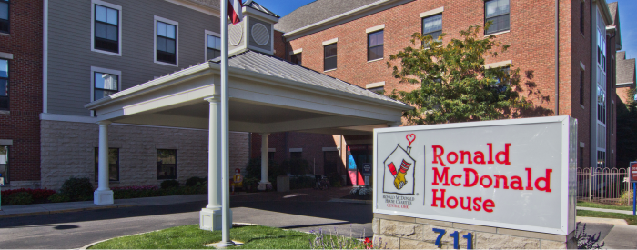 Front of Ronald McDonald House Charities of Central Ohio. RMHC. Columbus, Ohio. Across from Nationwide Children's Hospital. 
